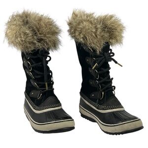 Sorel Joan of Arctic Black Beige Waterproof Winter Snow Boots Womens Size 9